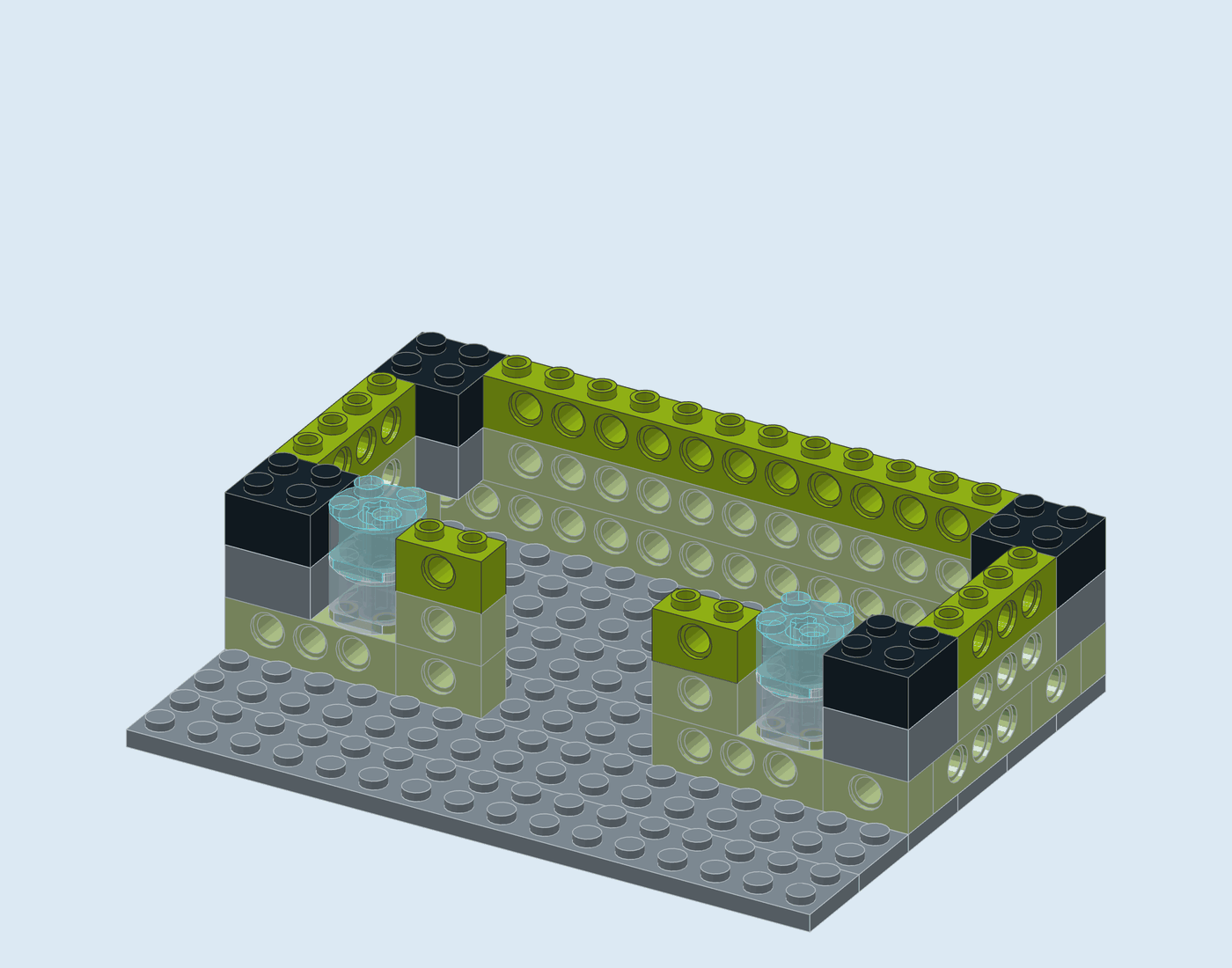 Step 4: Ground floor, course 3 of 8. New pieces in full colour, earlier pieces faded.