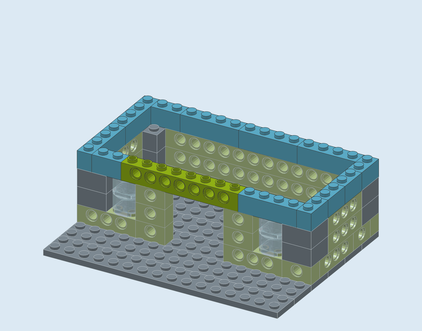 Step 5: Azure band, course 4 of 8. New pieces in full colour, earlier pieces faded.