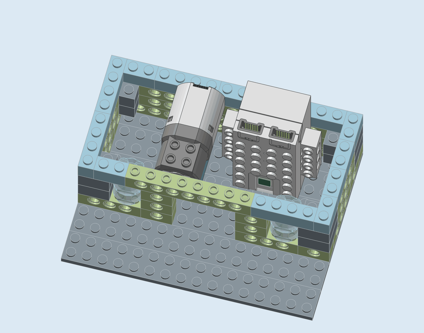 Step 6: Motor and hub. New pieces in full colour, earlier pieces faded.