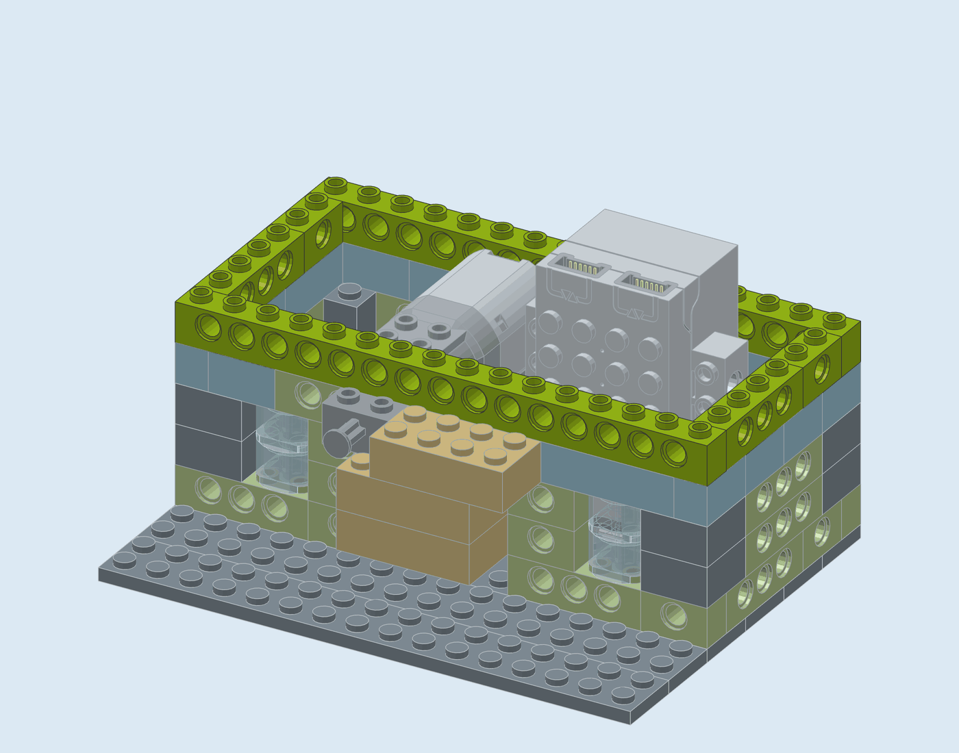 Step 8: Upper floor, course 5 of 8. New pieces in full colour, earlier pieces faded.